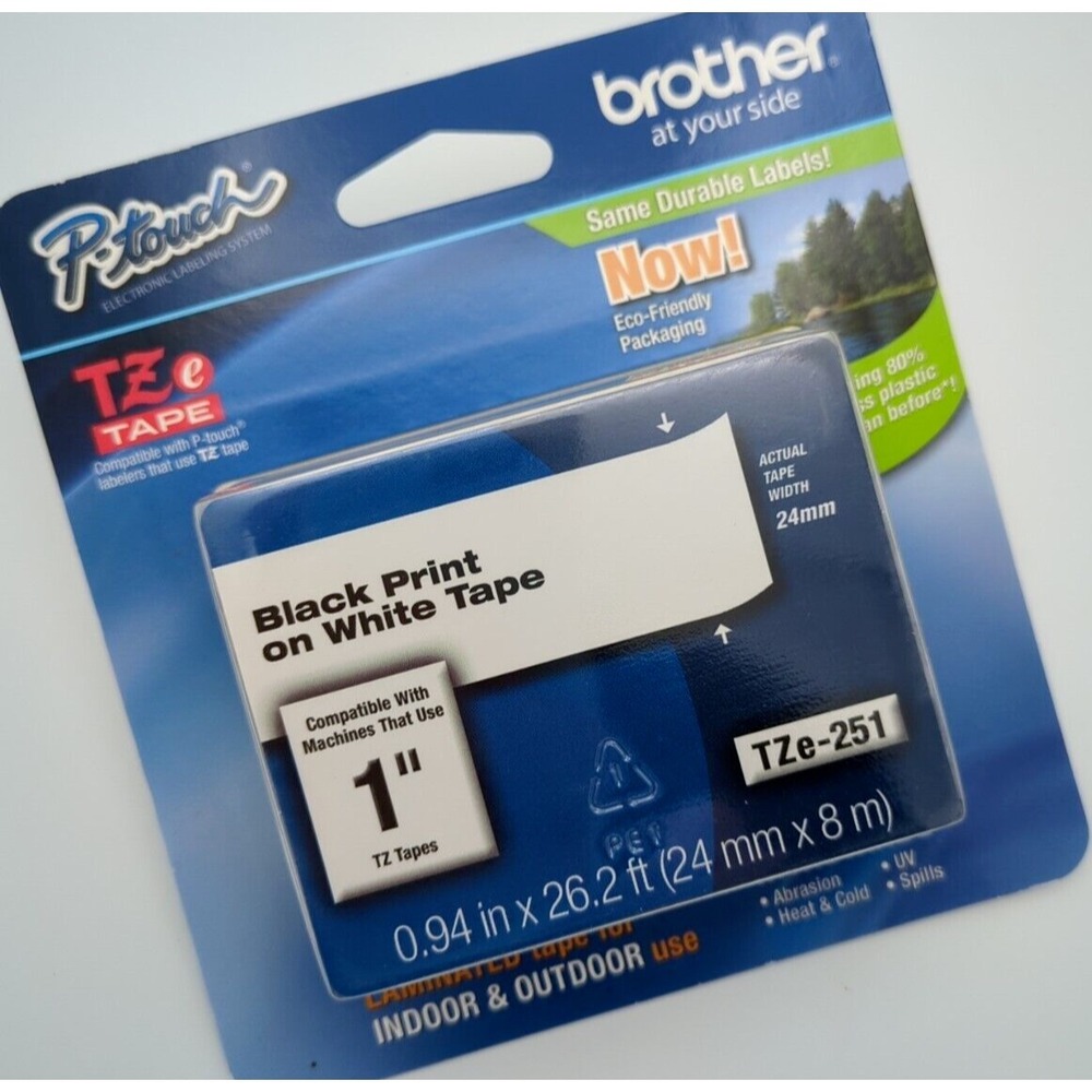 Brother TZe-251 Laminated Tape Black‎ Print On White Tape 1" New Old Stock